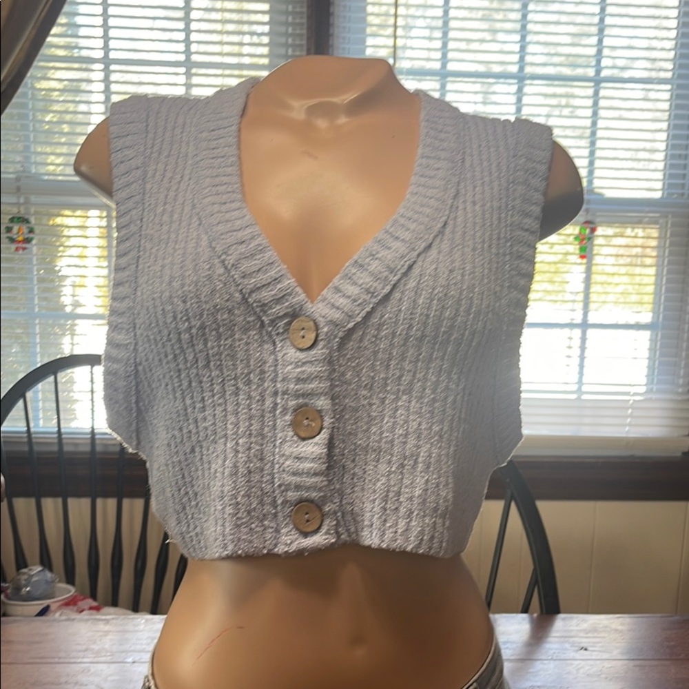 Intimately Free People Cozy Baby Blue Knit Button-Up Vest size small